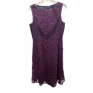 Adrianna Papell Purple Lace Sheath Dress Sleeveless Knee Length Women 10